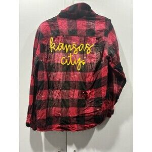 Kansas City Custom Buffalo Plaid Flannel Shirt Women’s Large Red‎ Black
